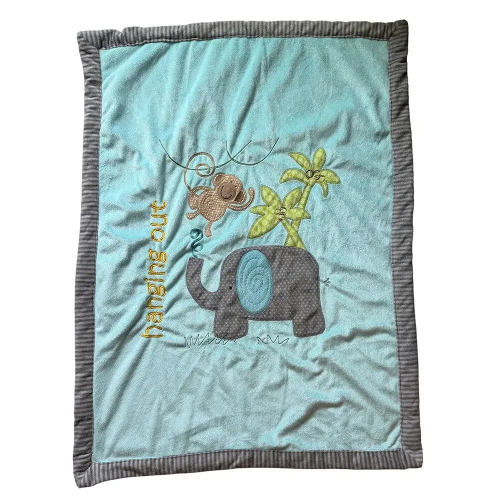 Koala Baby Hanging Out Monkey Elephant Blue Brown Sherpa Baby Blanket Lovey